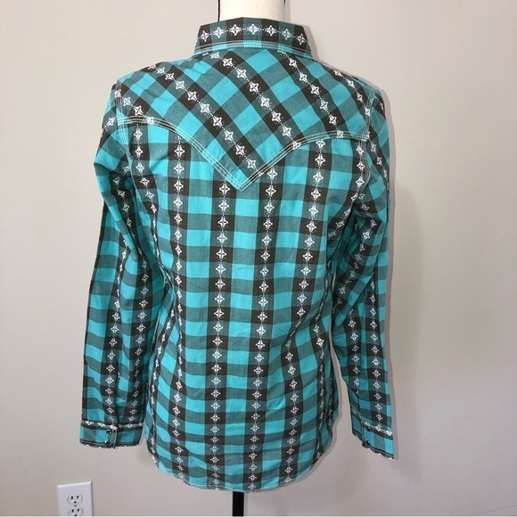 Rock 47 Wrangler Cowgirl Western Snap Front Shirt Size M Rodeo Embroidered Blue - Picture 3 of 10